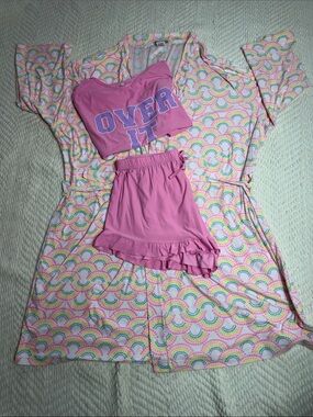 PAJAMA AND ROBE SET 3 PIECES COLOR PINK SIZE LARGE
